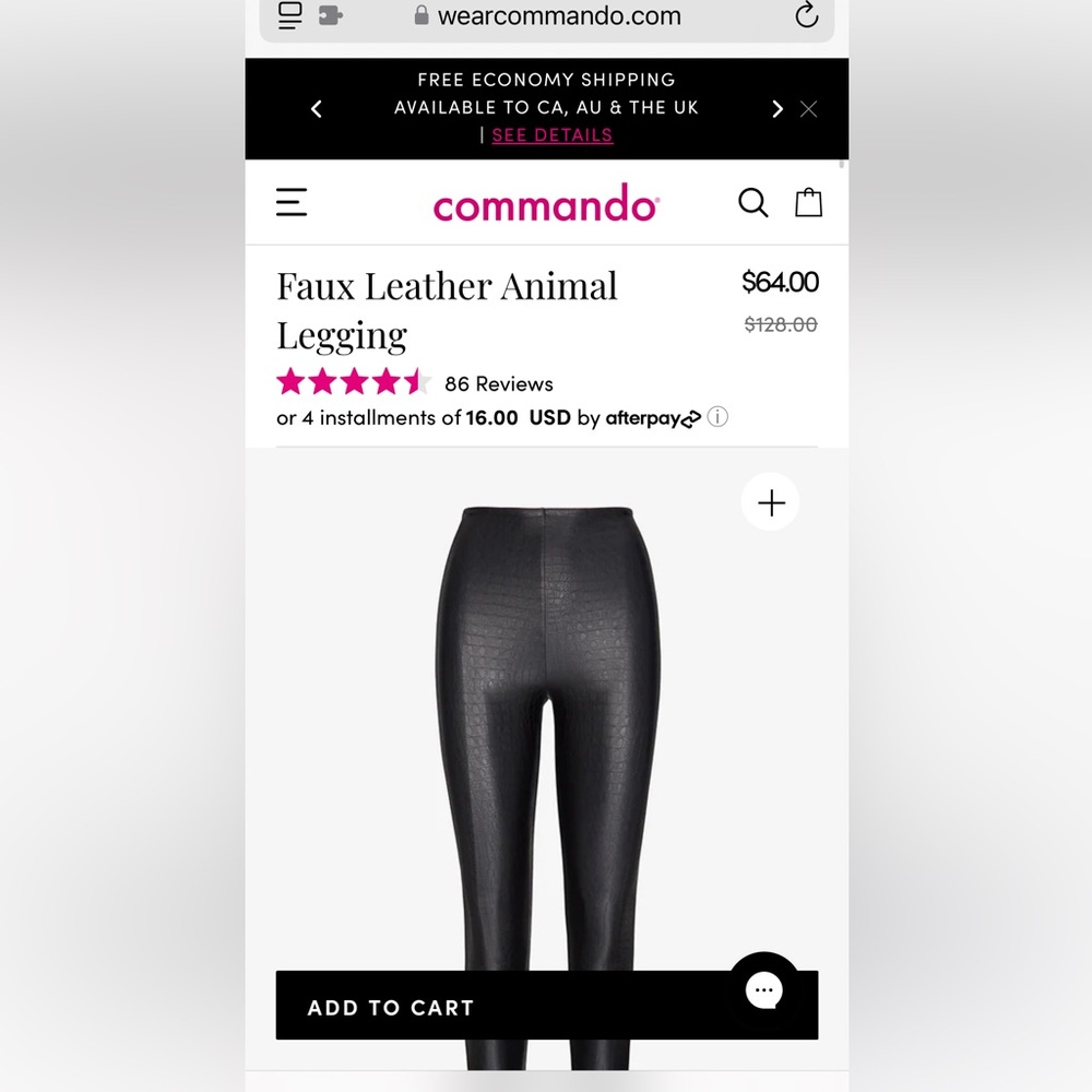 Commando faux animal leather black croc leggings size large